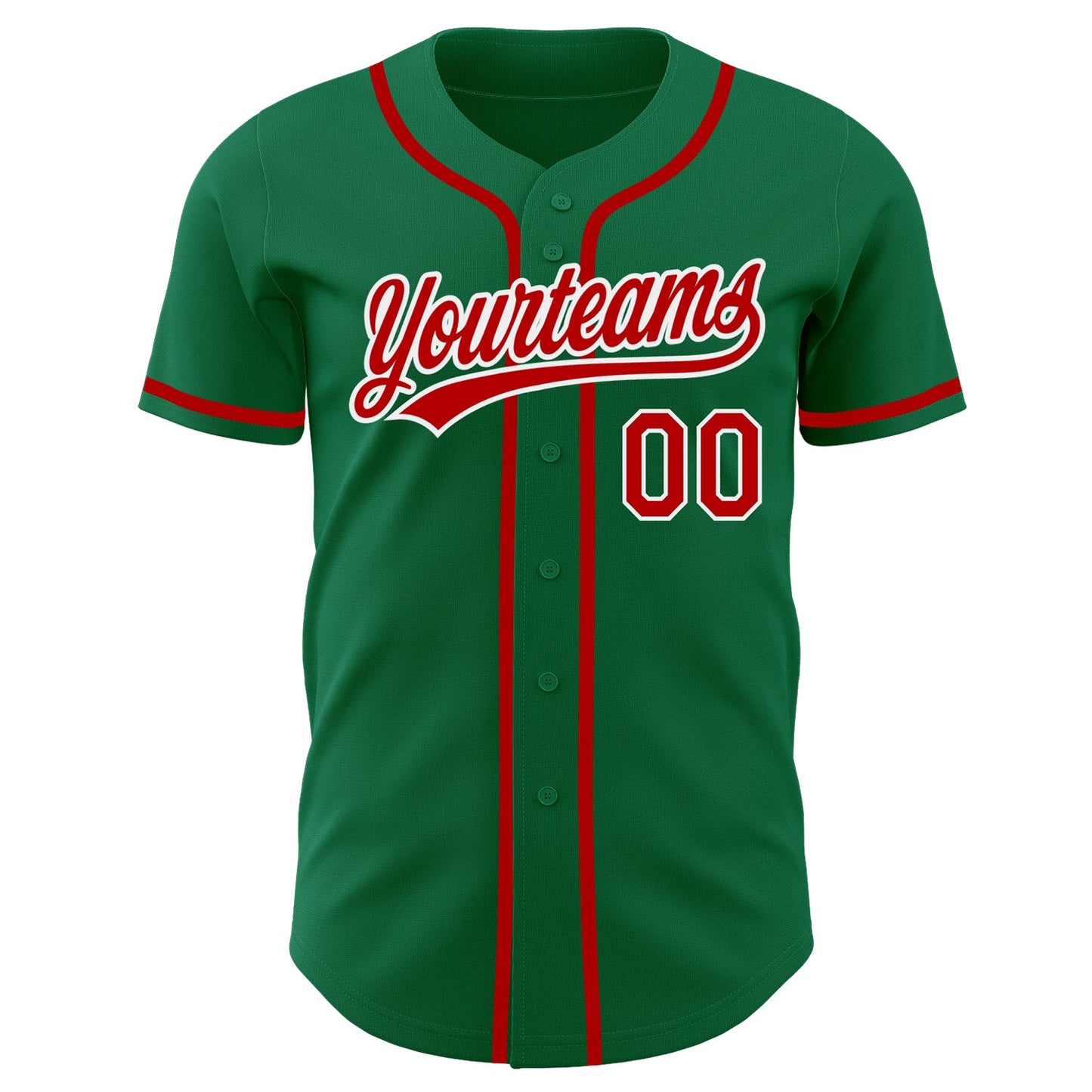 Custom Kelly Green Red-White Authentic Baseball Jersey view 2
