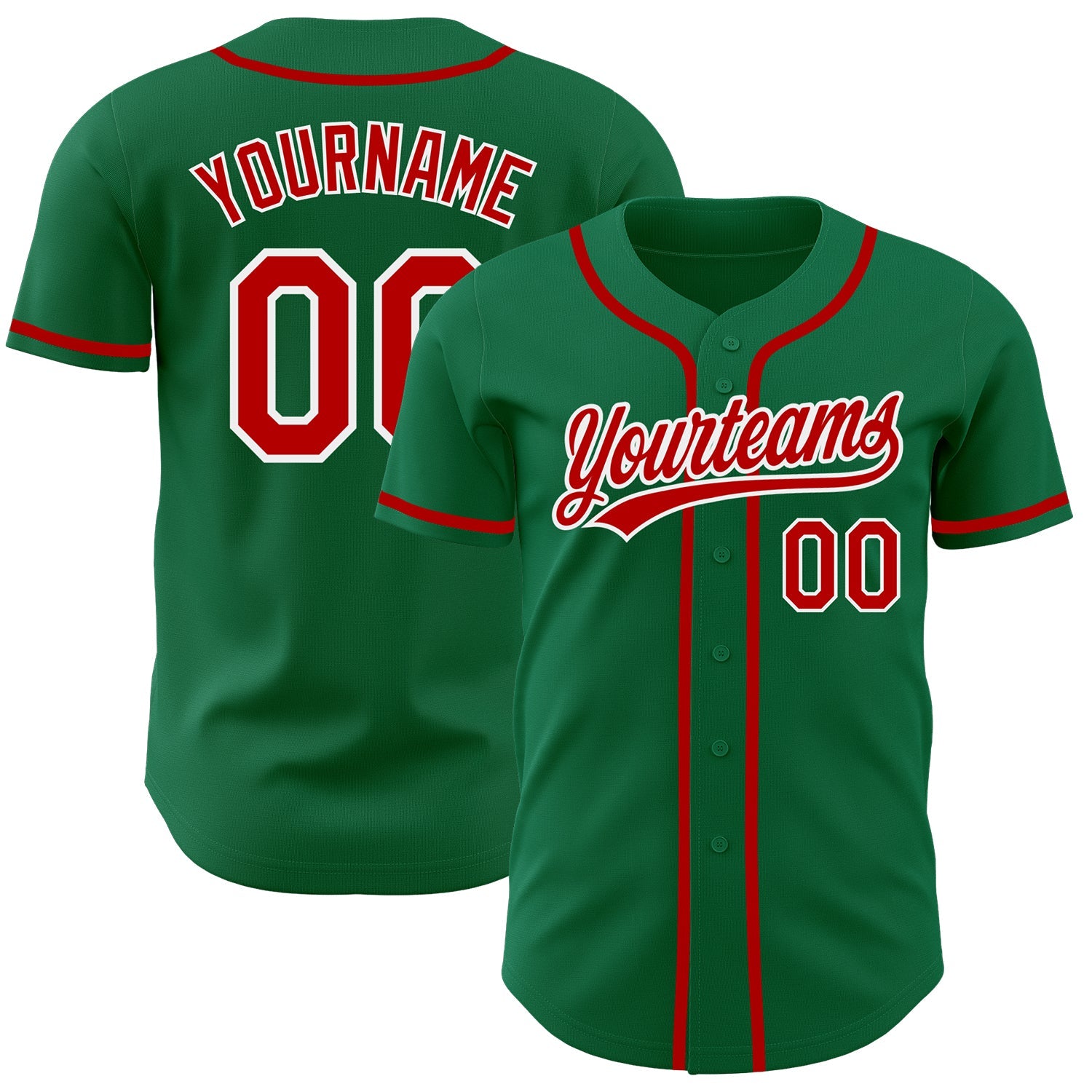 Custom Kelly Green Red-White Authentic Baseball Jersey - Main View