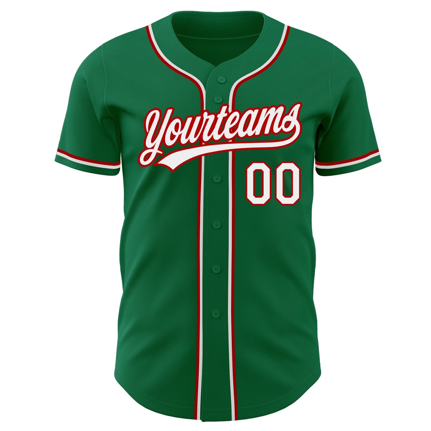 Custom Kelly Green White-Red Authentic Baseball Jersey view 2