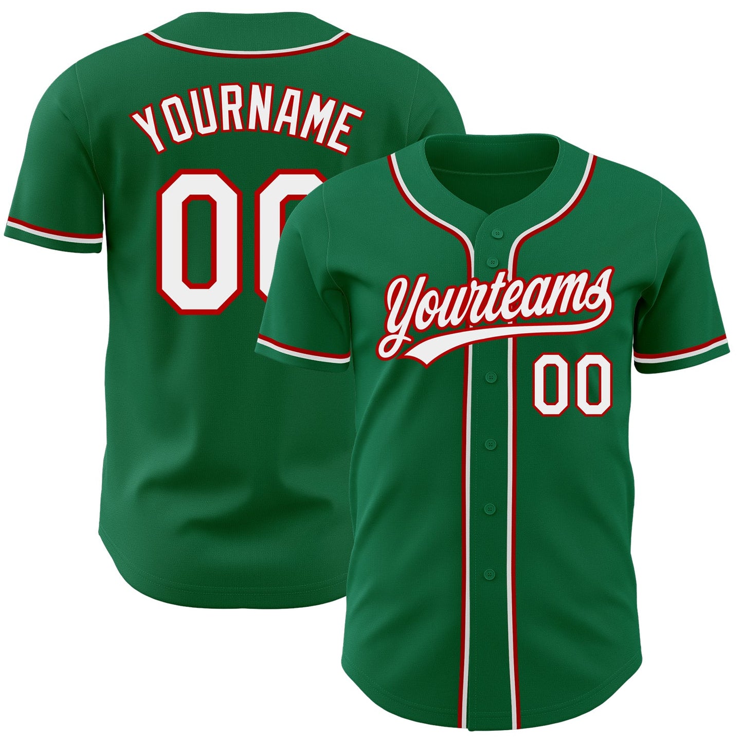 Custom Kelly Green White-Red Authentic Baseball Jersey - Main View