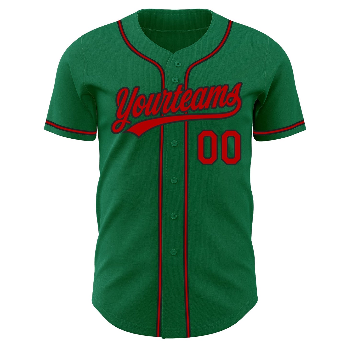 Custom Kelly Green Red-Black Authentic Baseball Jersey view 2