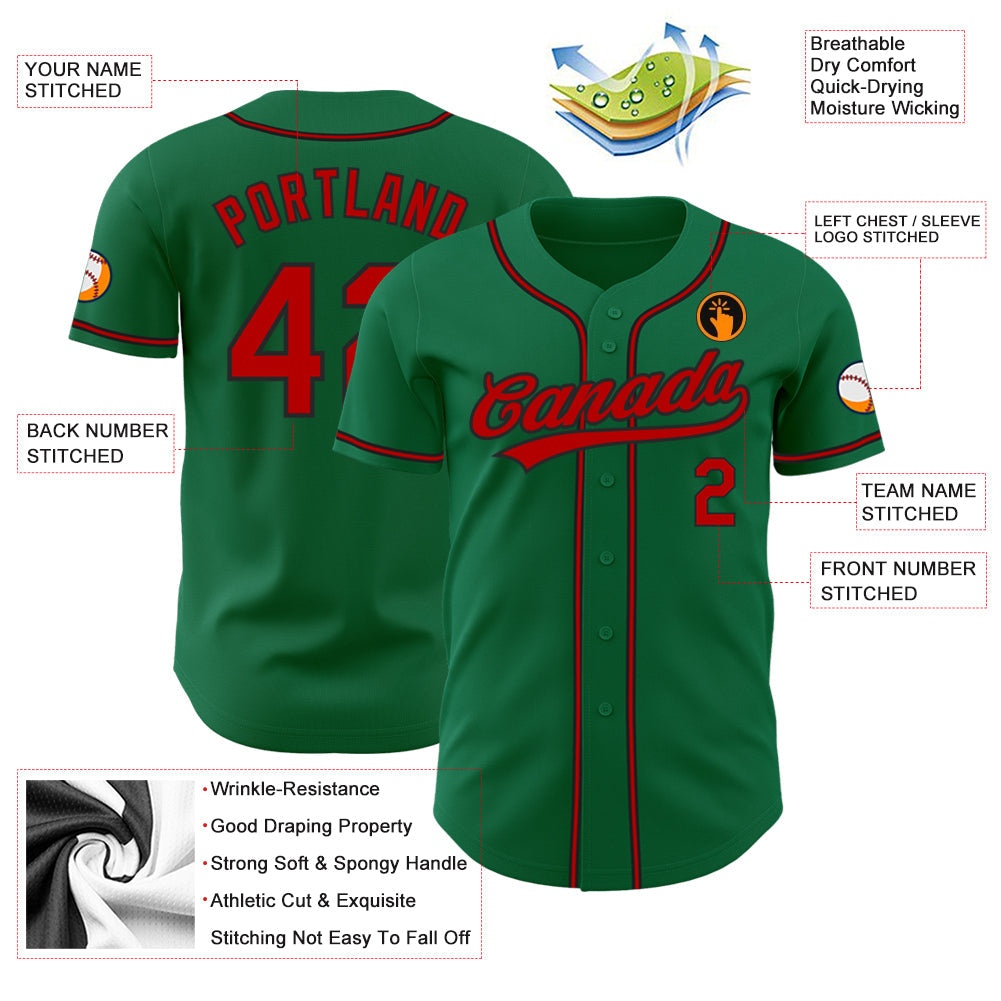 Custom Kelly Green Red-Black Authentic Baseball Jersey view 3