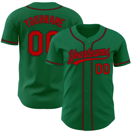 Custom Kelly Green Red-Black Authentic Baseball Jersey - Main View