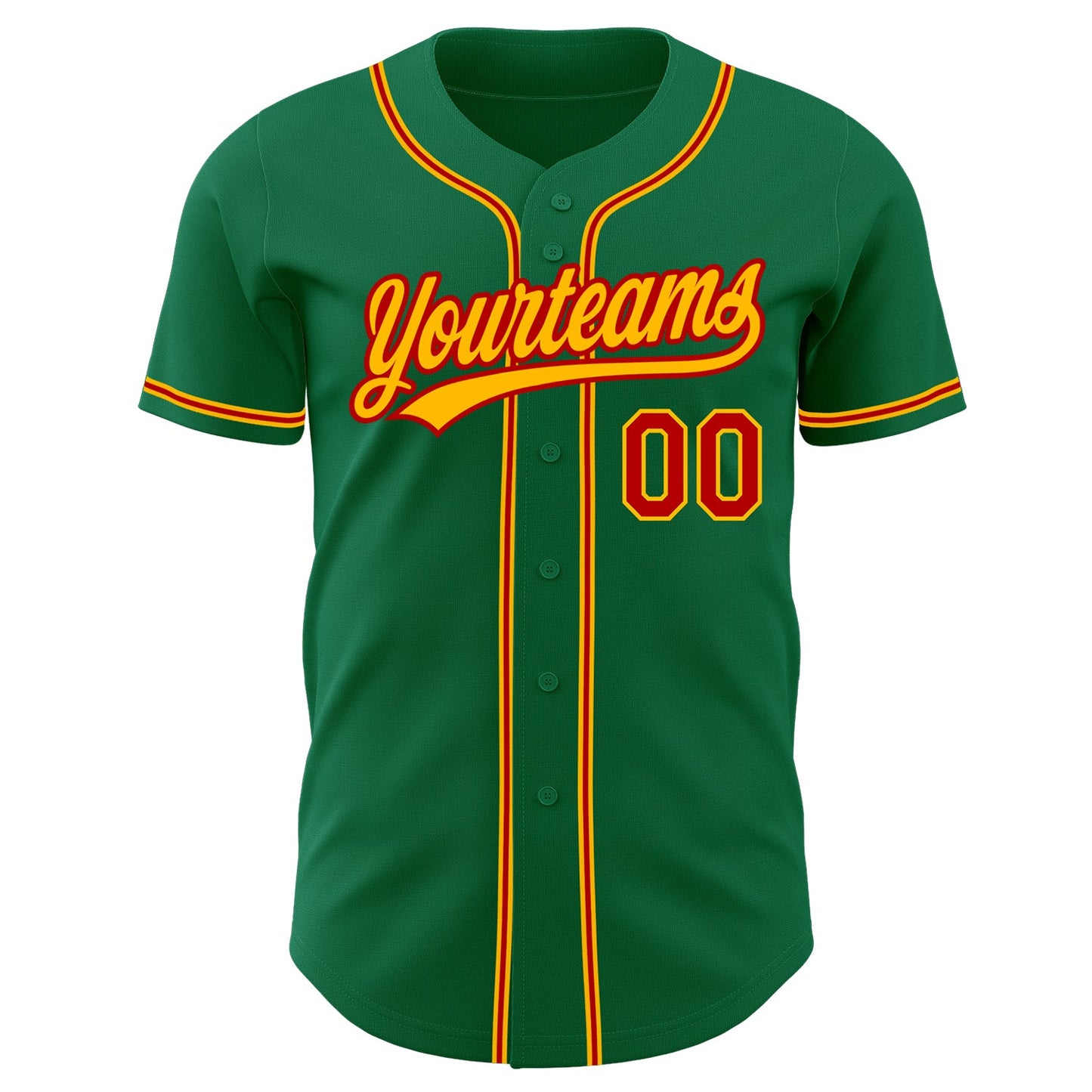 Custom Kelly Green Red-Gold Authentic Baseball Jersey view 2