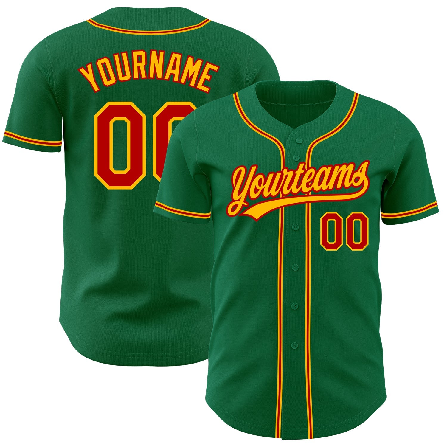 Custom Kelly Green Red-Gold Authentic Baseball Jersey - Main View