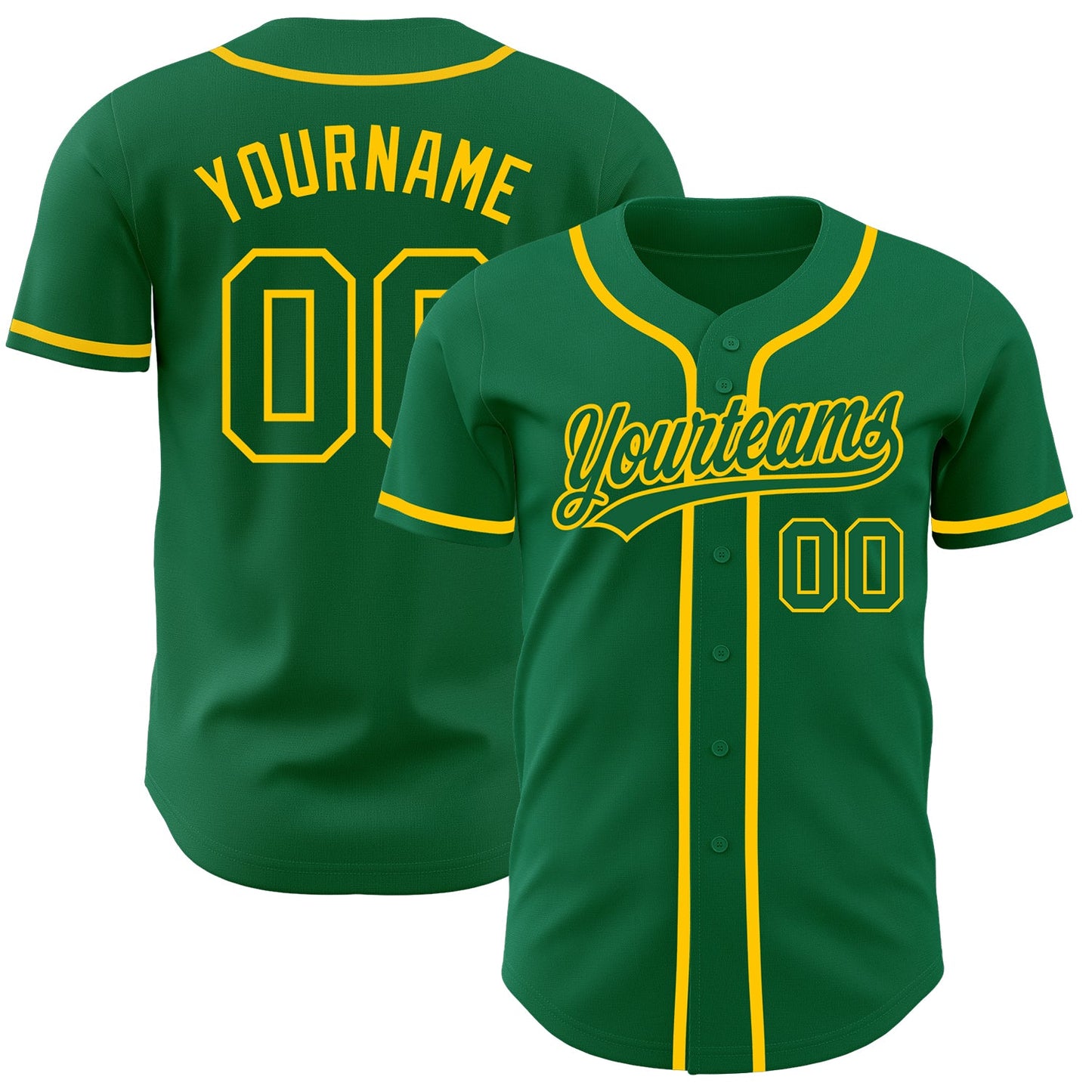 Custom Kelly Green Kelly Green-Gold Authentic Baseball Jersey - Main View