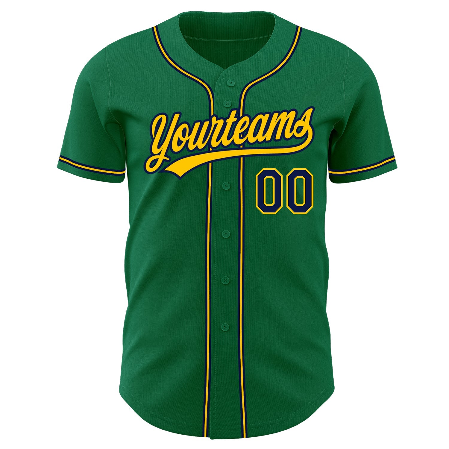 Custom Kelly Green Navy-Gold Authentic Baseball Jersey view 2