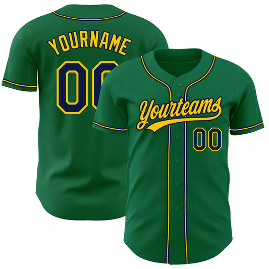 Custom Kelly Green Navy-Gold Authentic Baseball Jersey - Main View
