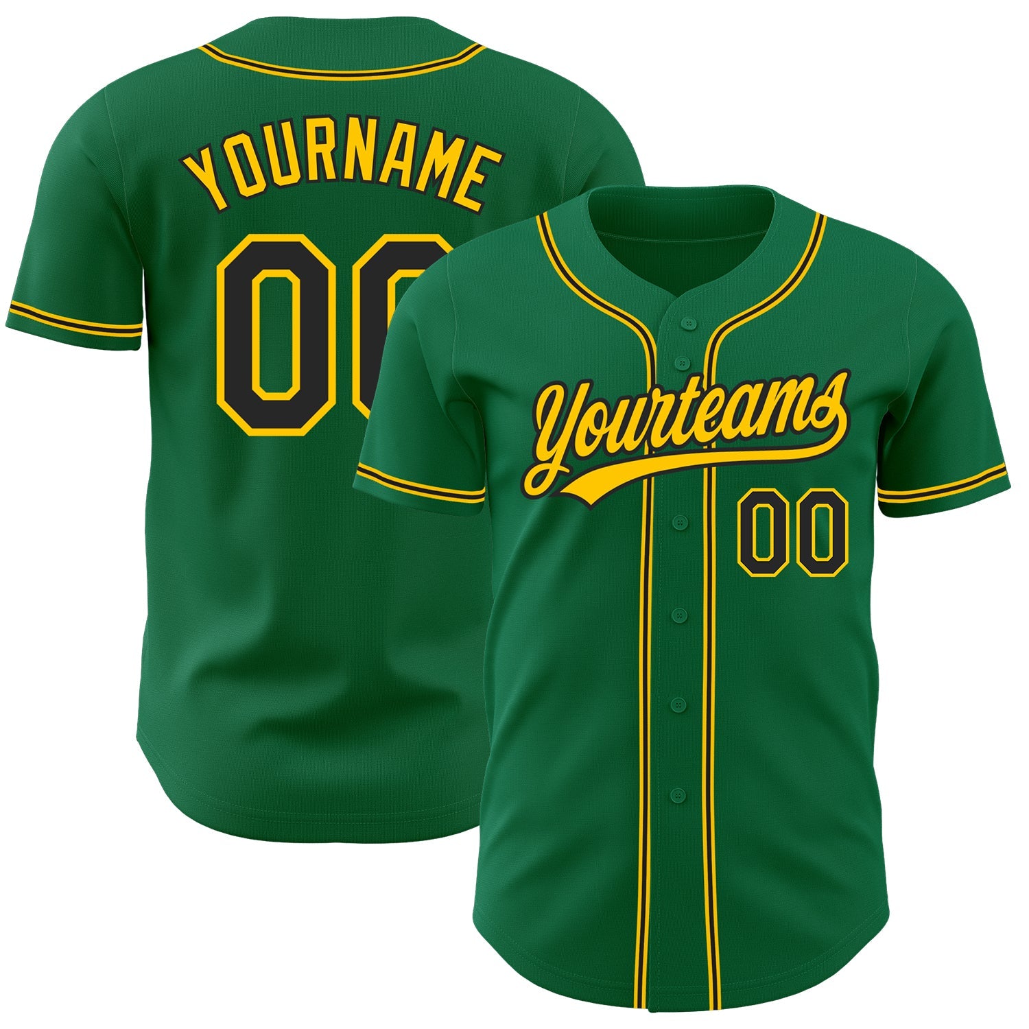 Custom Kelly Green Black-Gold Authentic Baseball Jersey - Main View