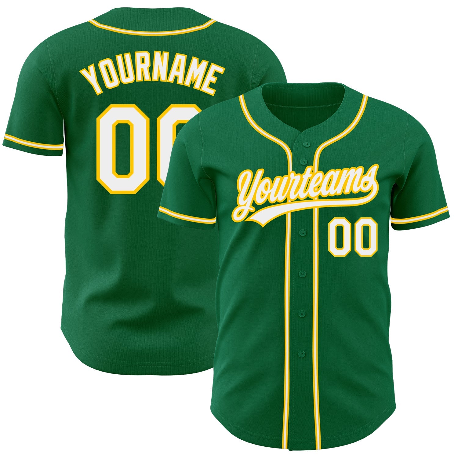 Custom Kelly Green White-Gold Authentic Baseball Jersey - Main View