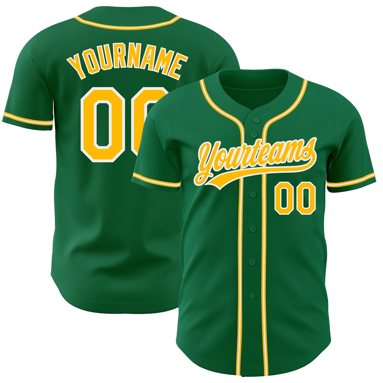 Custom Kelly Green Gold-White Authentic Baseball Jersey - Main View