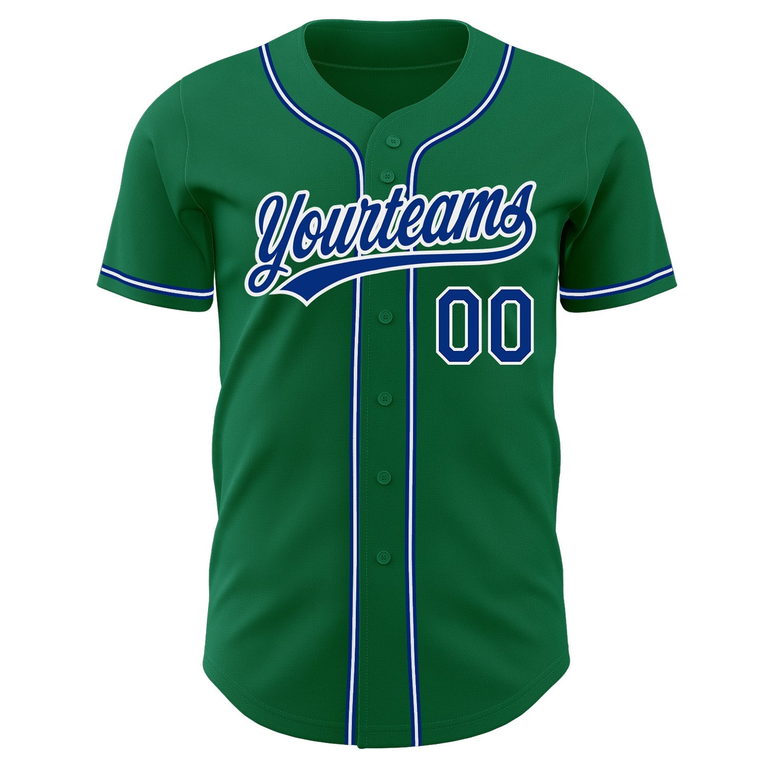 Custom Kelly Green Royal-White Authentic Baseball Jersey view 2