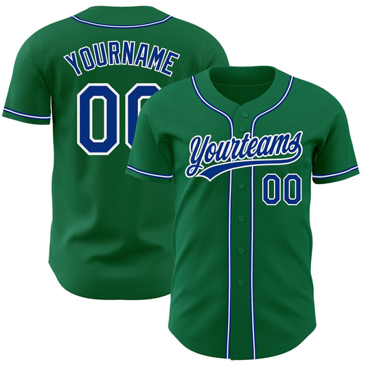 Custom Kelly Green Royal-White Authentic Baseball Jersey - Main View