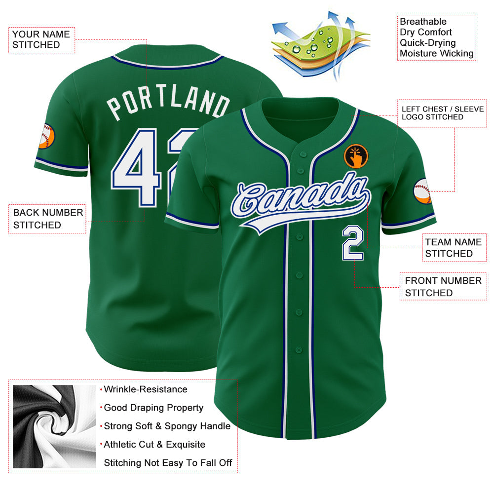 Custom Kelly Green White-Royal Authentic Baseball Jersey view 3