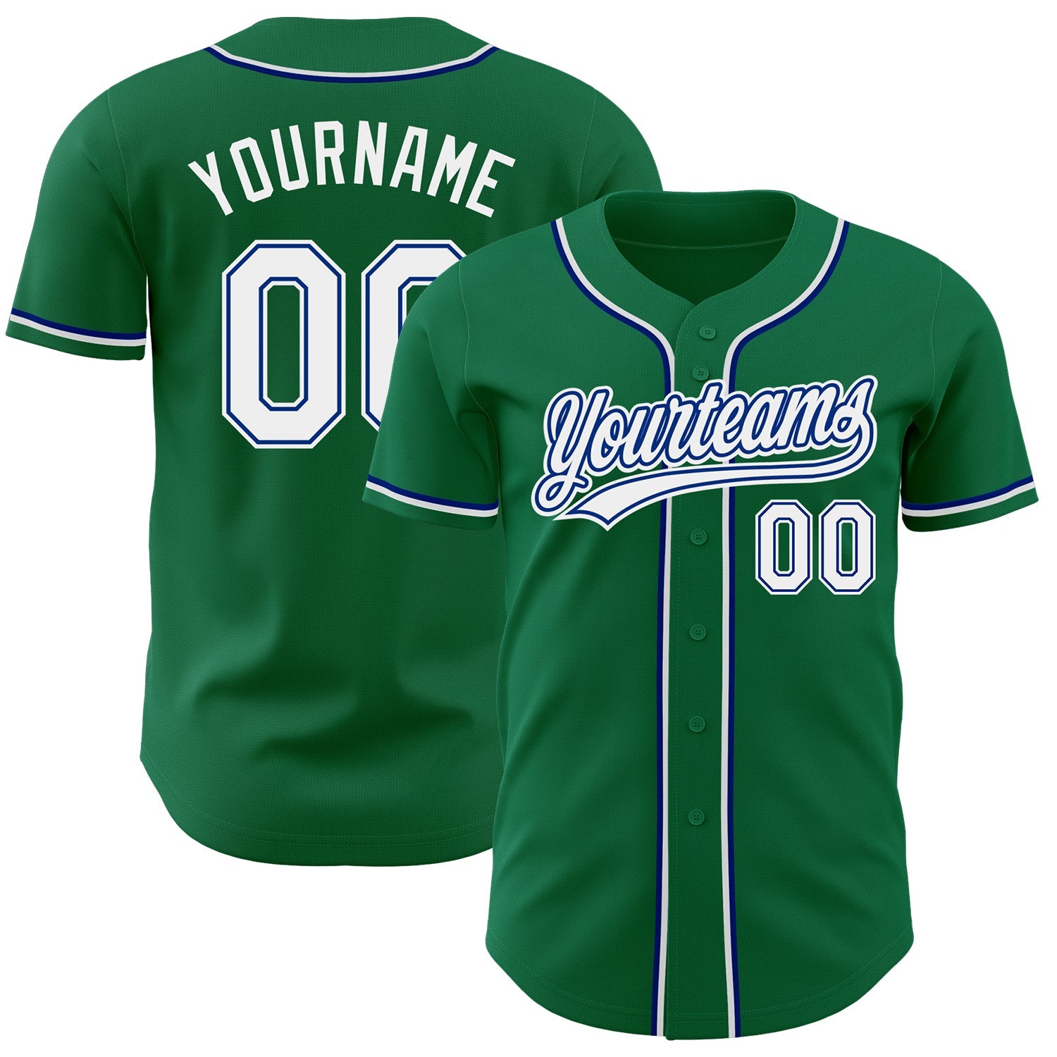 Custom Kelly Green White-Royal Authentic Baseball Jersey - Main View