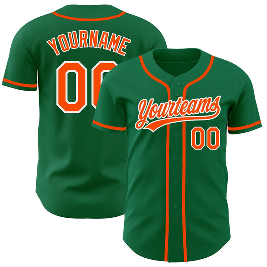 Custom Kelly Green Orange-White Authentic Baseball Jersey - Main View