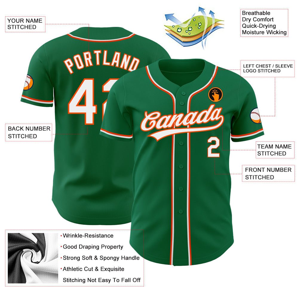 Custom Kelly Green White-Orange Authentic Baseball Jersey view 3