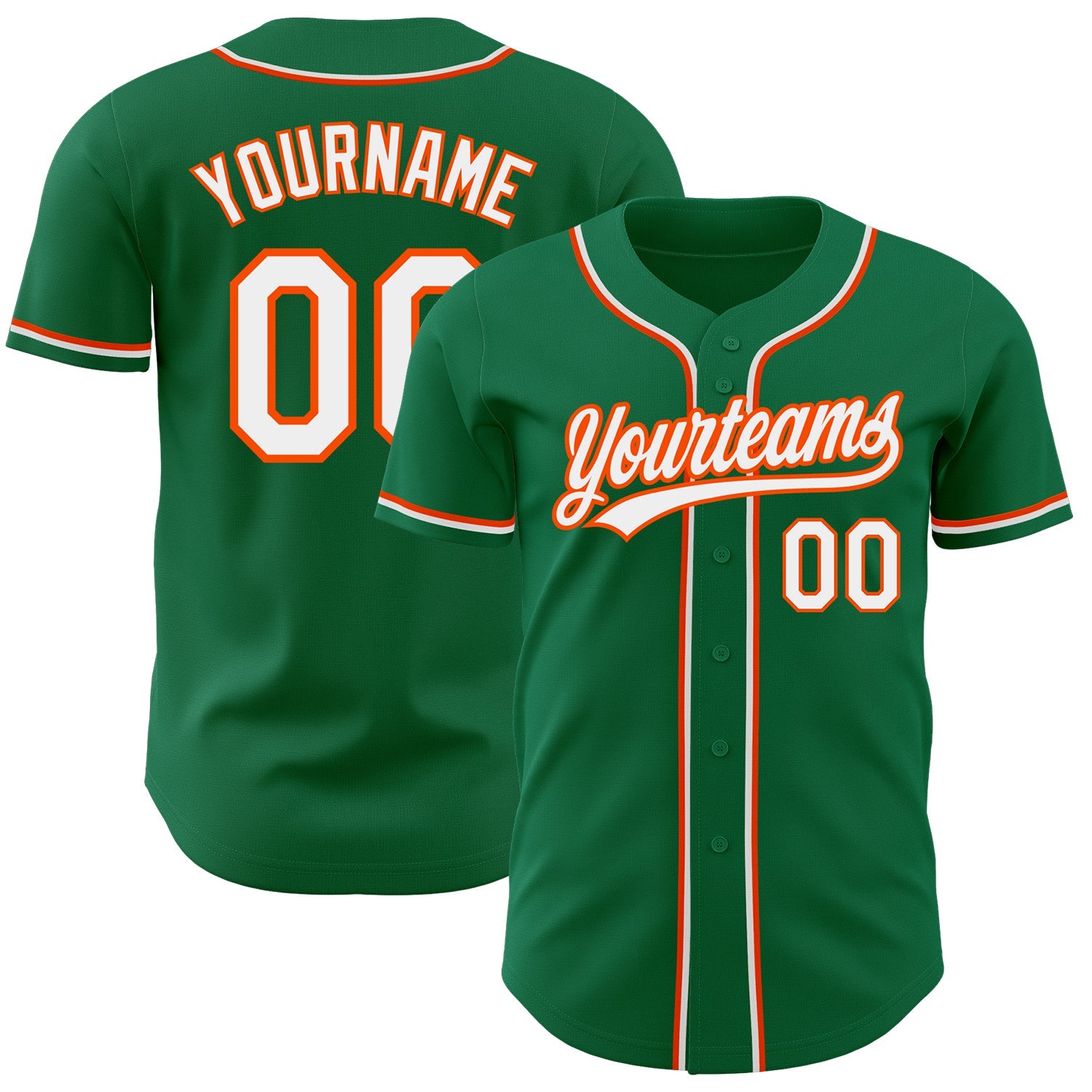 Custom Kelly Green White-Orange Authentic Baseball Jersey - Main View