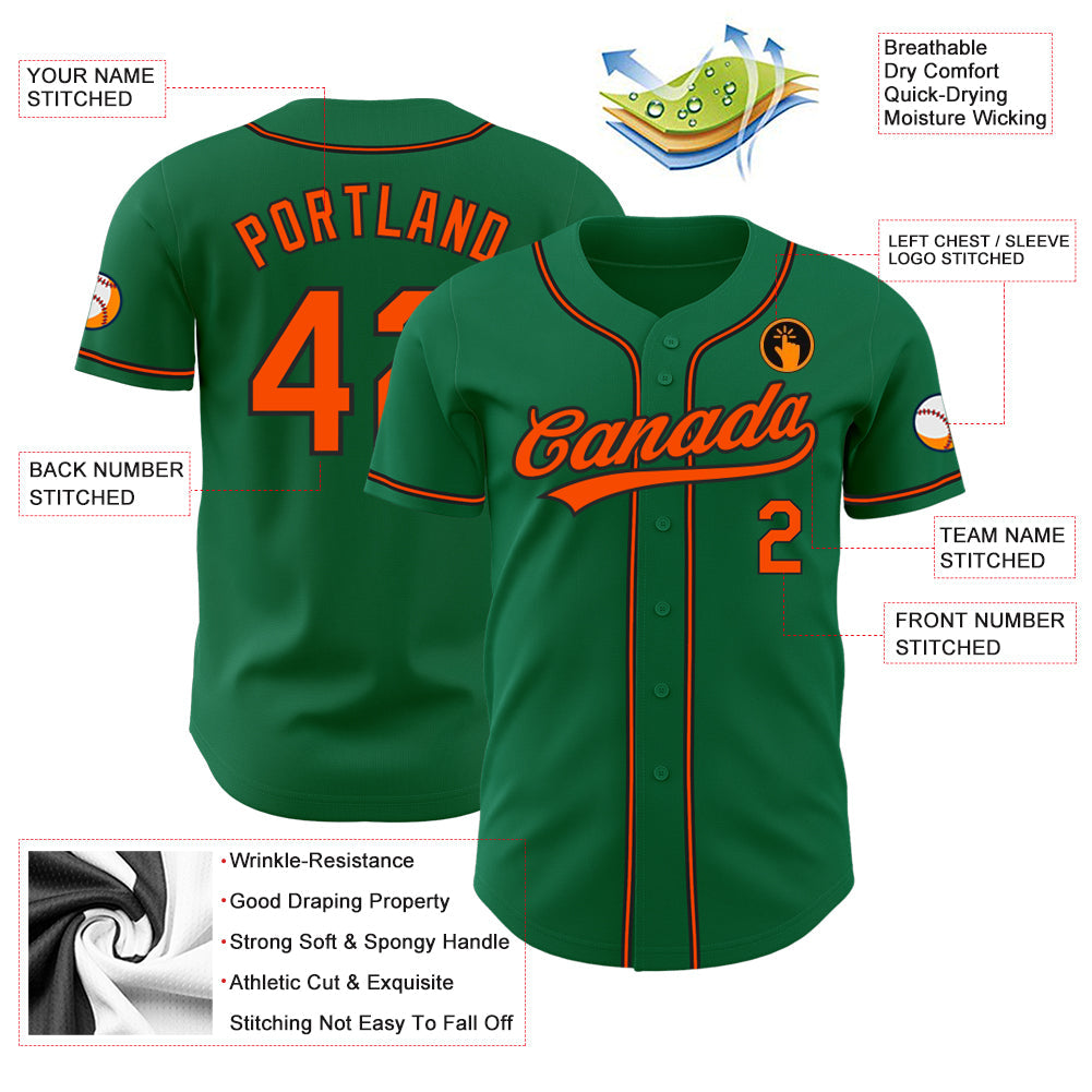Custom Kelly Green Orange-Black Authentic Baseball Jersey view 3