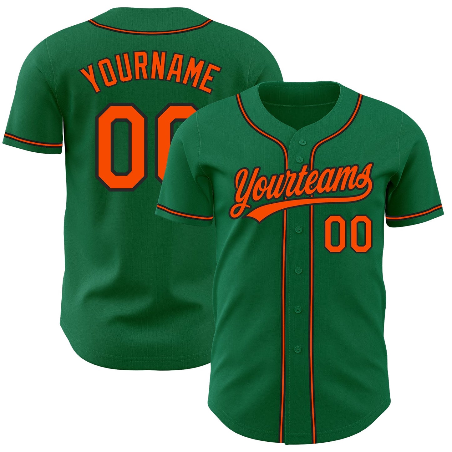 Custom Kelly Green Orange-Black Authentic Baseball Jersey - Main View