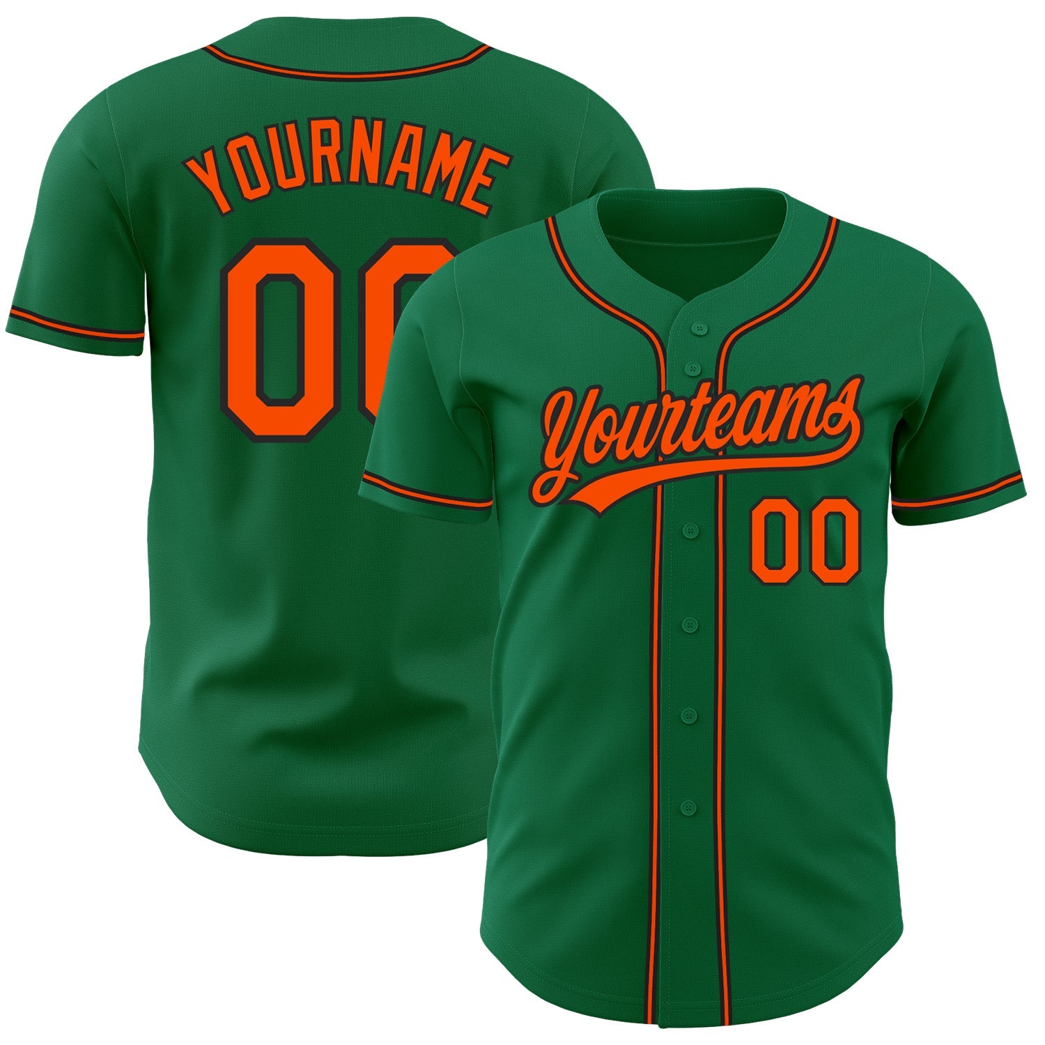 Custom Kelly Green Orange-Black Authentic Baseball Jersey - Main View