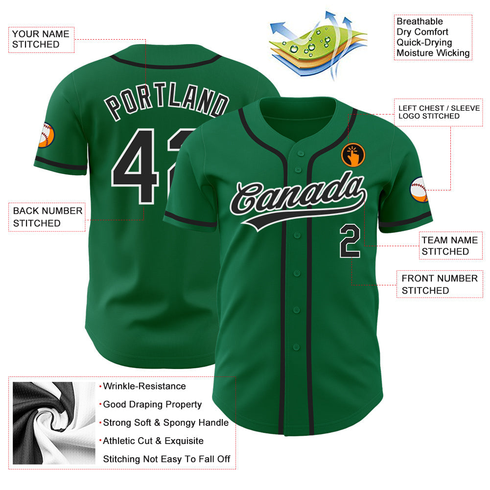 Custom Kelly Green Black-White Authentic Baseball Jersey view 3
