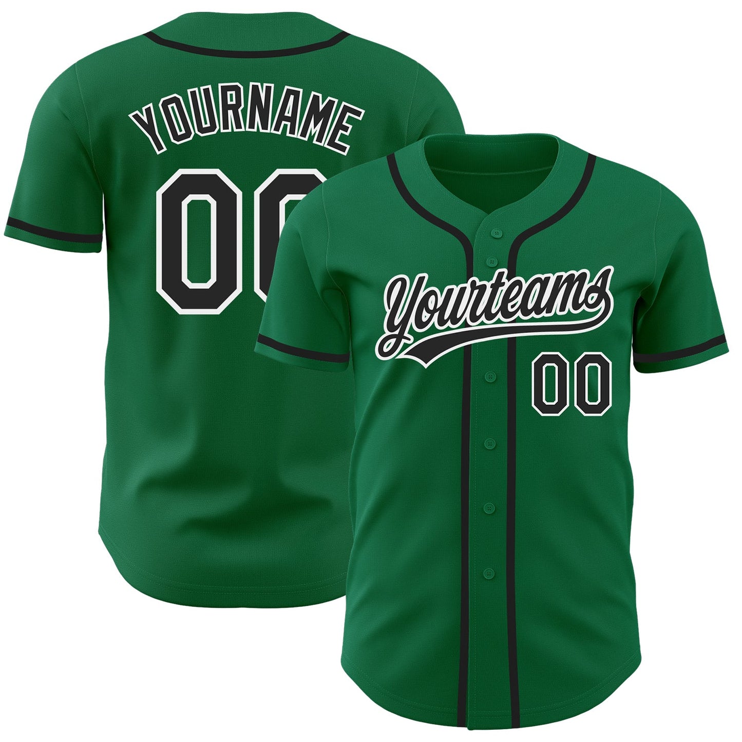 Custom Kelly Green Black-White Authentic Baseball Jersey - Main View