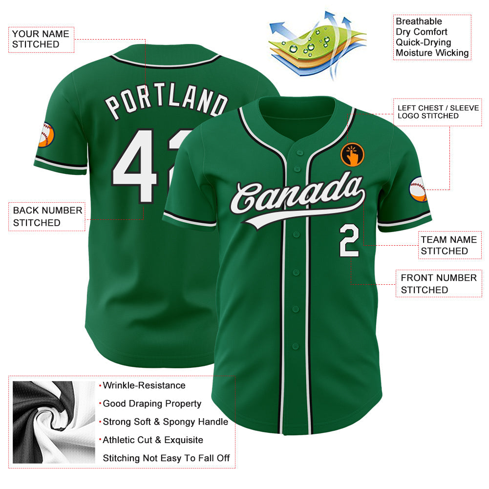 Custom Kelly Green White-Black Authentic Baseball Jersey view 3