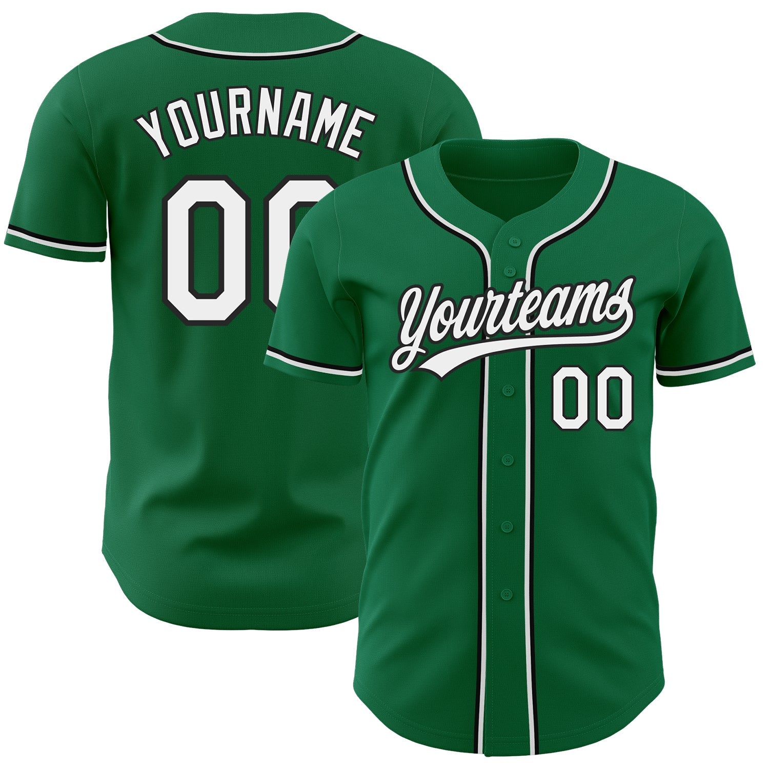 Custom Kelly Green White-Black Authentic Baseball Jersey - Main View