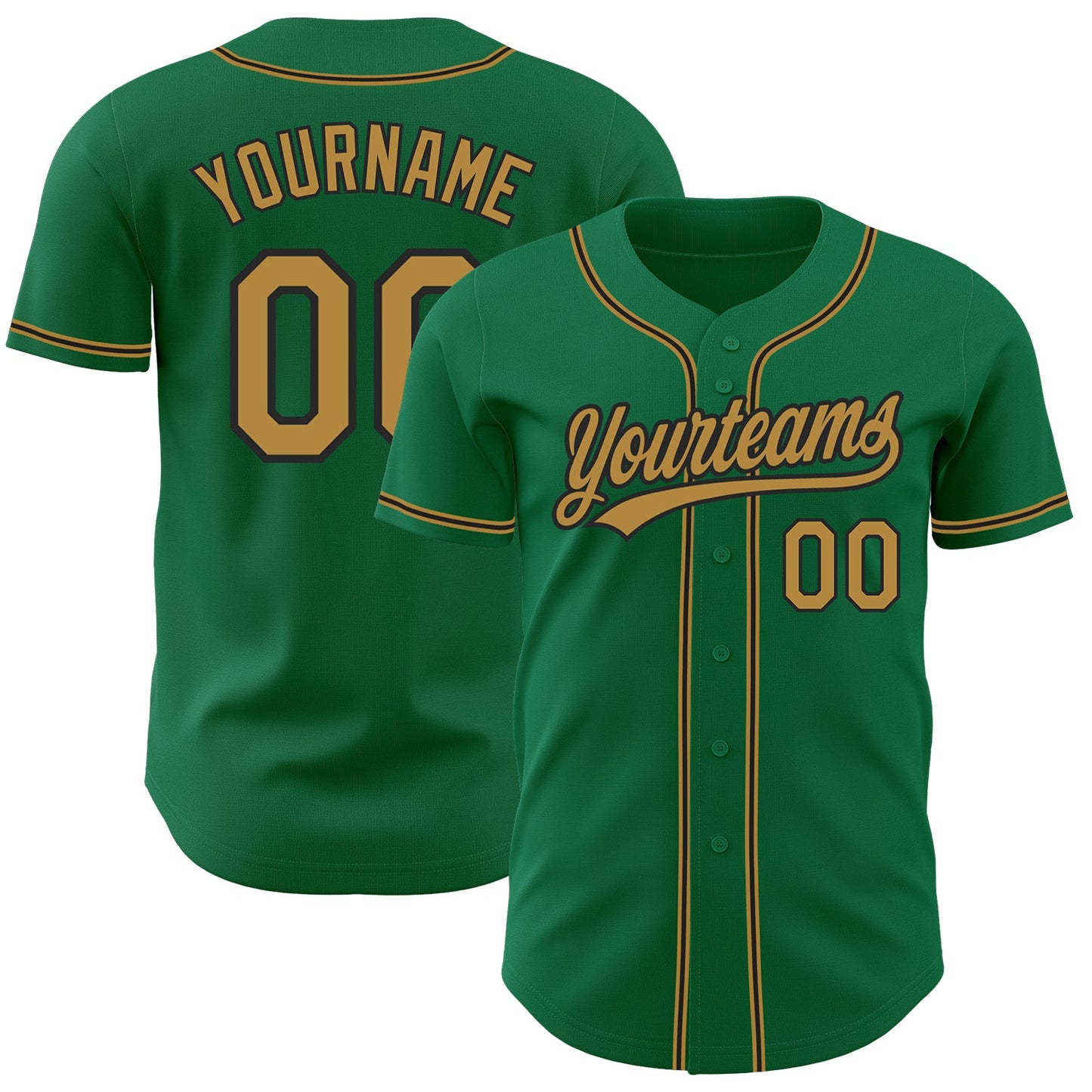 Custom Kelly Green Old Gold-Black Authentic Baseball Jersey - Main View