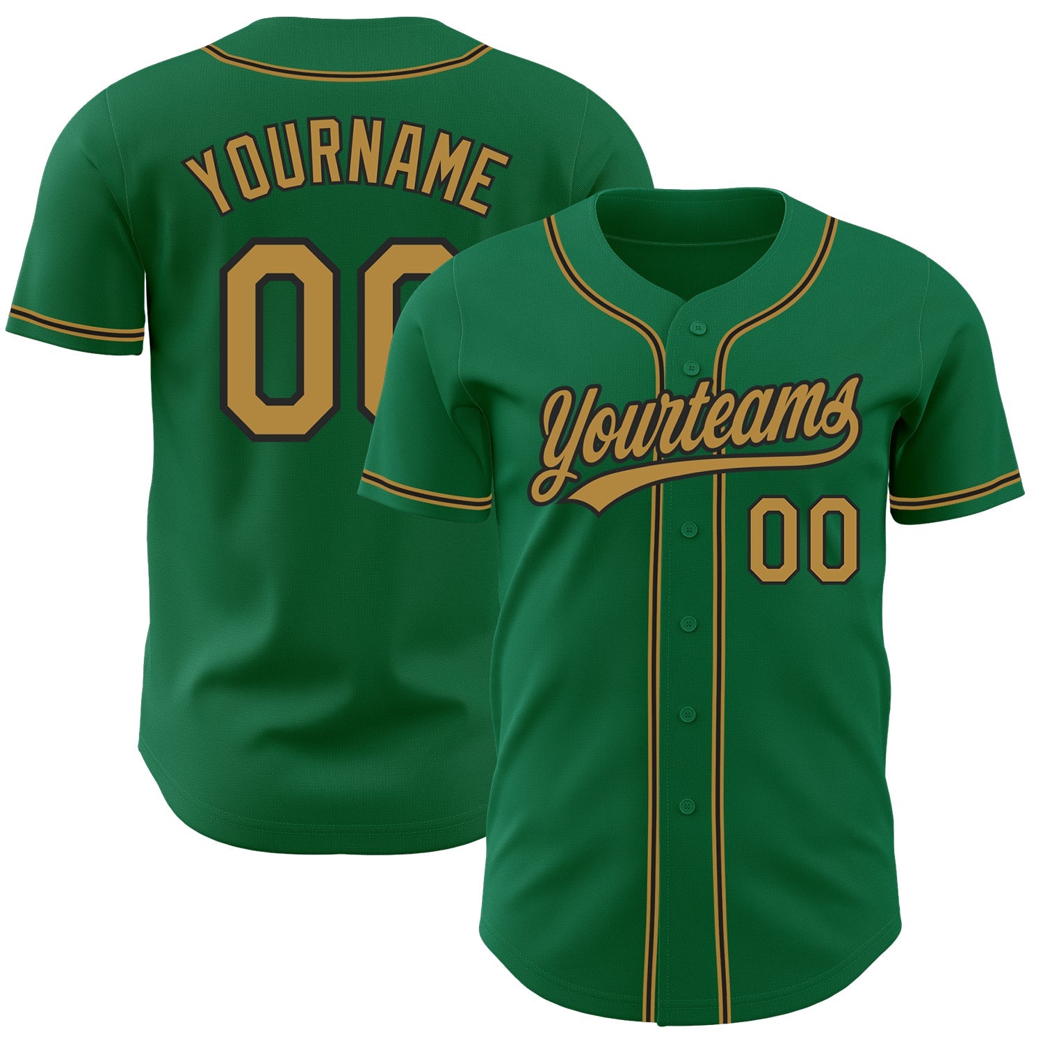 Custom Kelly Green Old Gold-Black Authentic Baseball Jersey - Main View