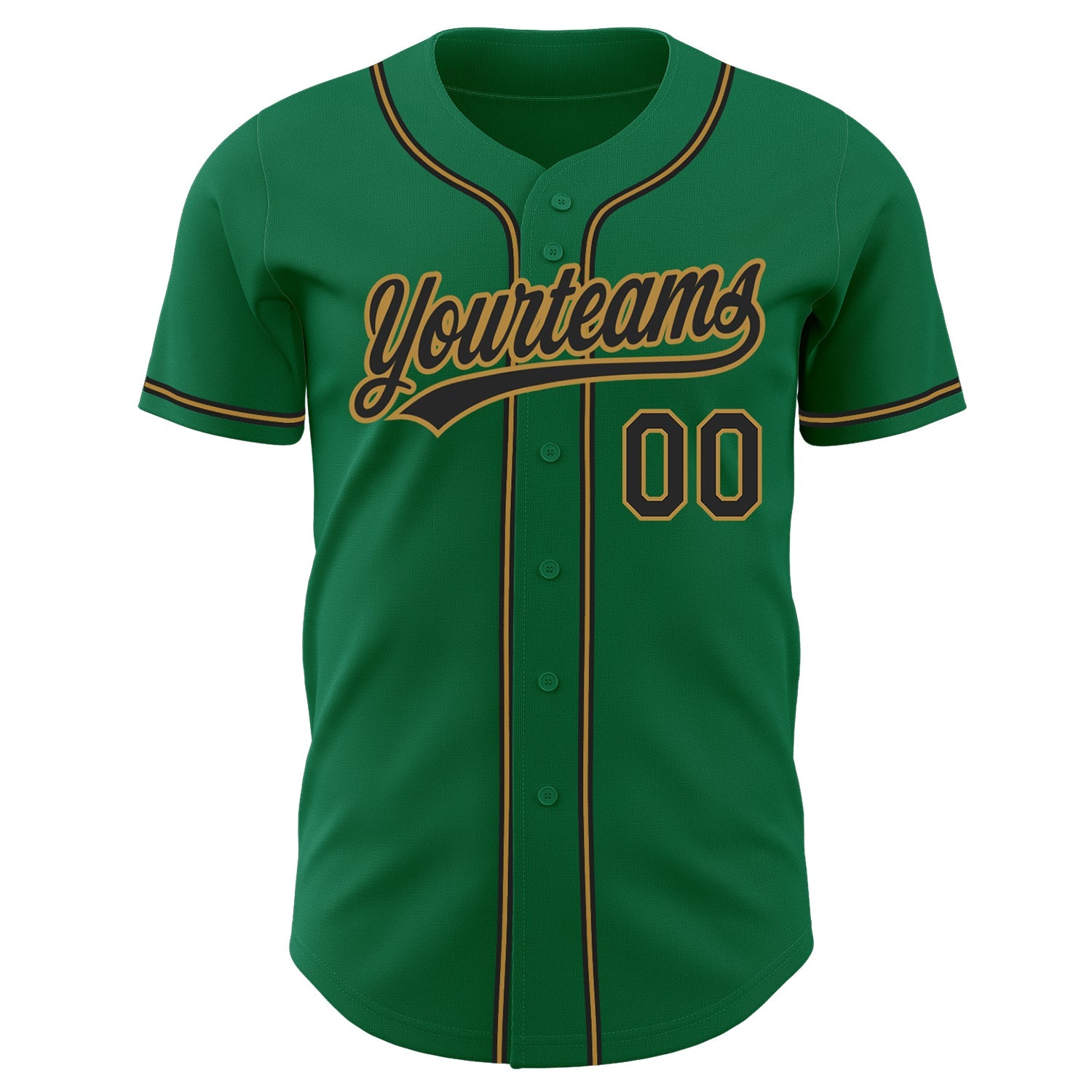 Custom Kelly Green Black-Old Gold Authentic Baseball Jersey view 2