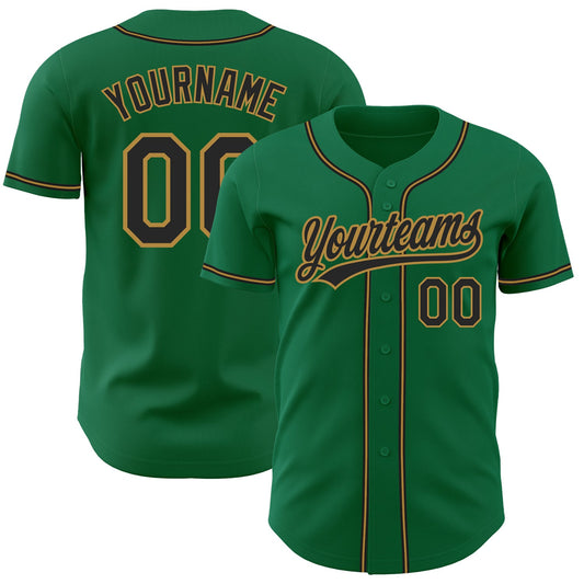 Custom Kelly Green Black-Old Gold Authentic Baseball Jersey - Main View