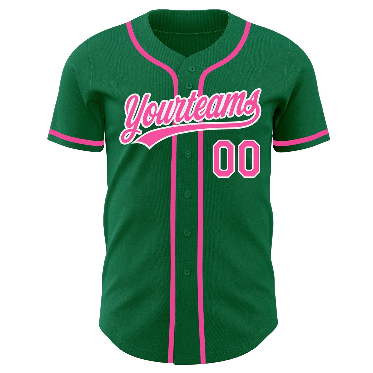 Custom Kelly Green Pink-White Authentic Baseball Jersey view 2