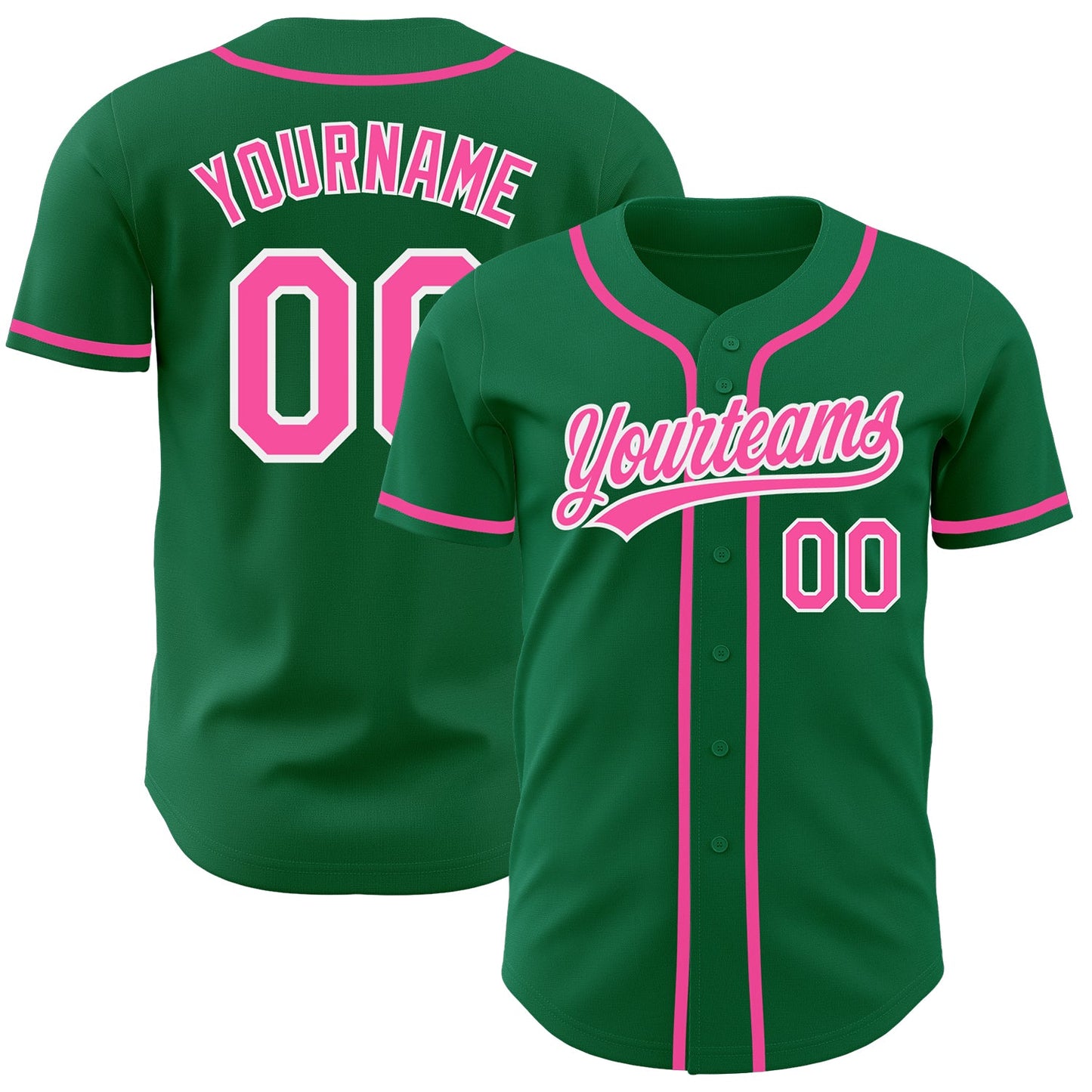 Custom Kelly Green Pink-White Authentic Baseball Jersey - Main View