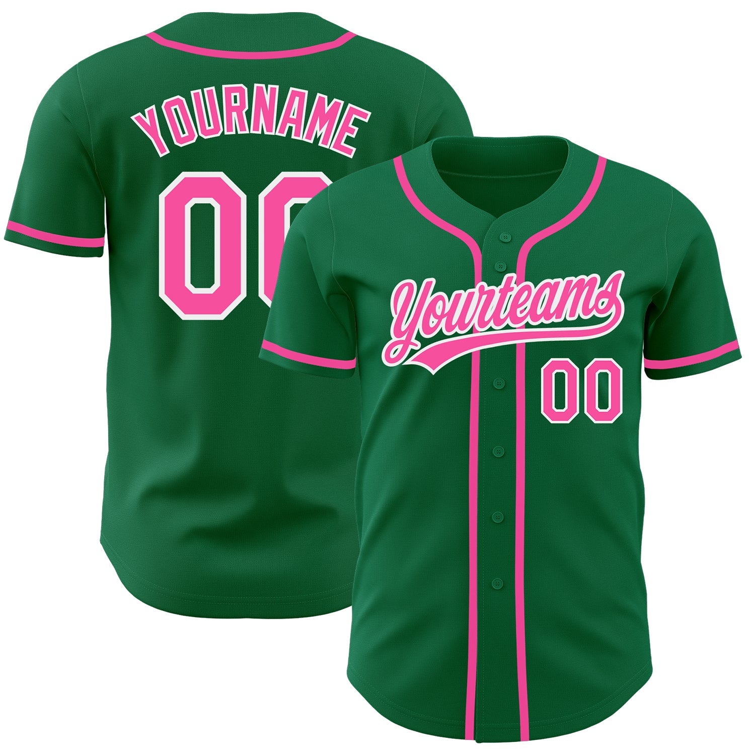 Custom Kelly Green Pink-White Authentic Baseball Jersey - Main View