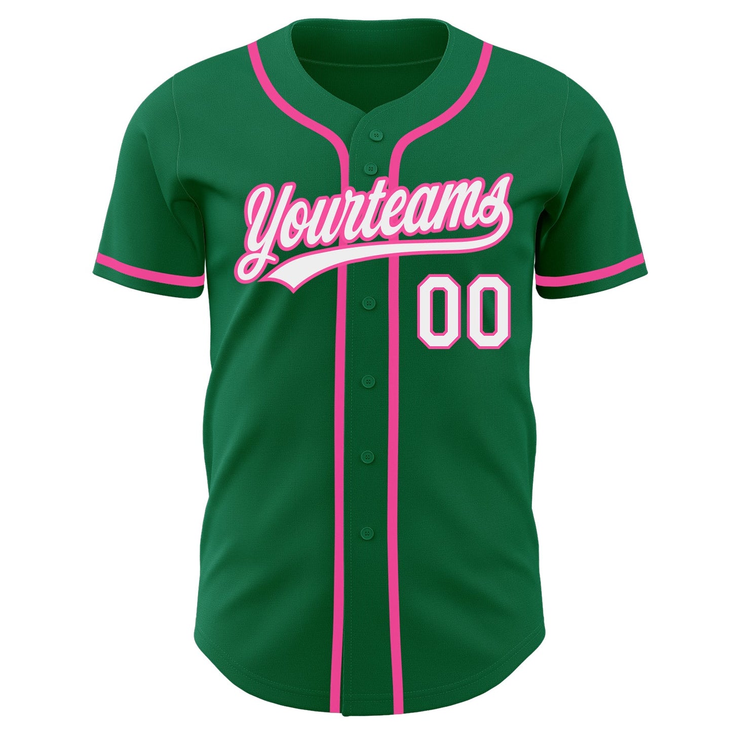 Custom Kelly Green White-Pink Authentic Baseball Jersey view 2