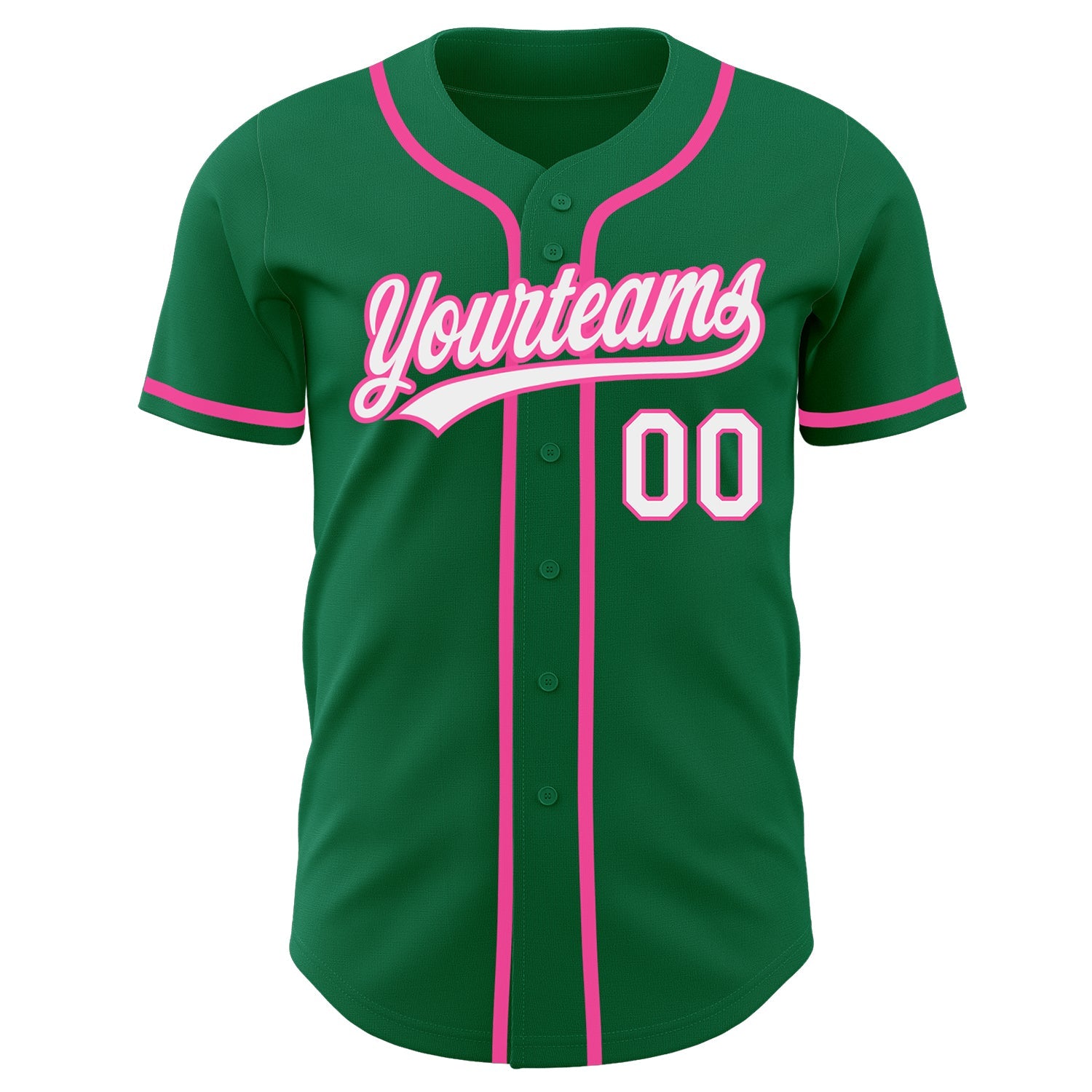 Custom Kelly Green White-Pink Authentic Baseball Jersey view 2