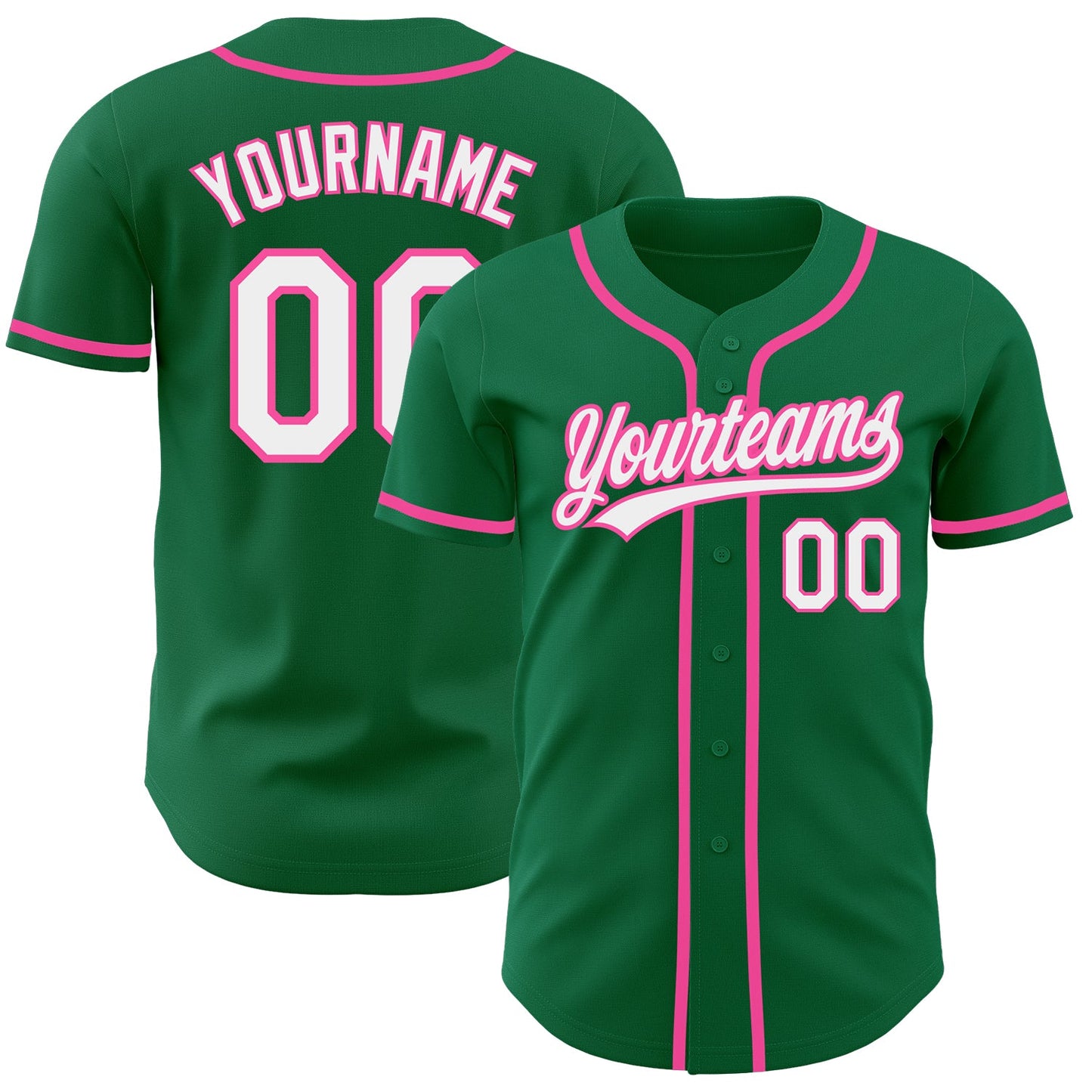 Custom Kelly Green White-Pink Authentic Baseball Jersey - Main View
