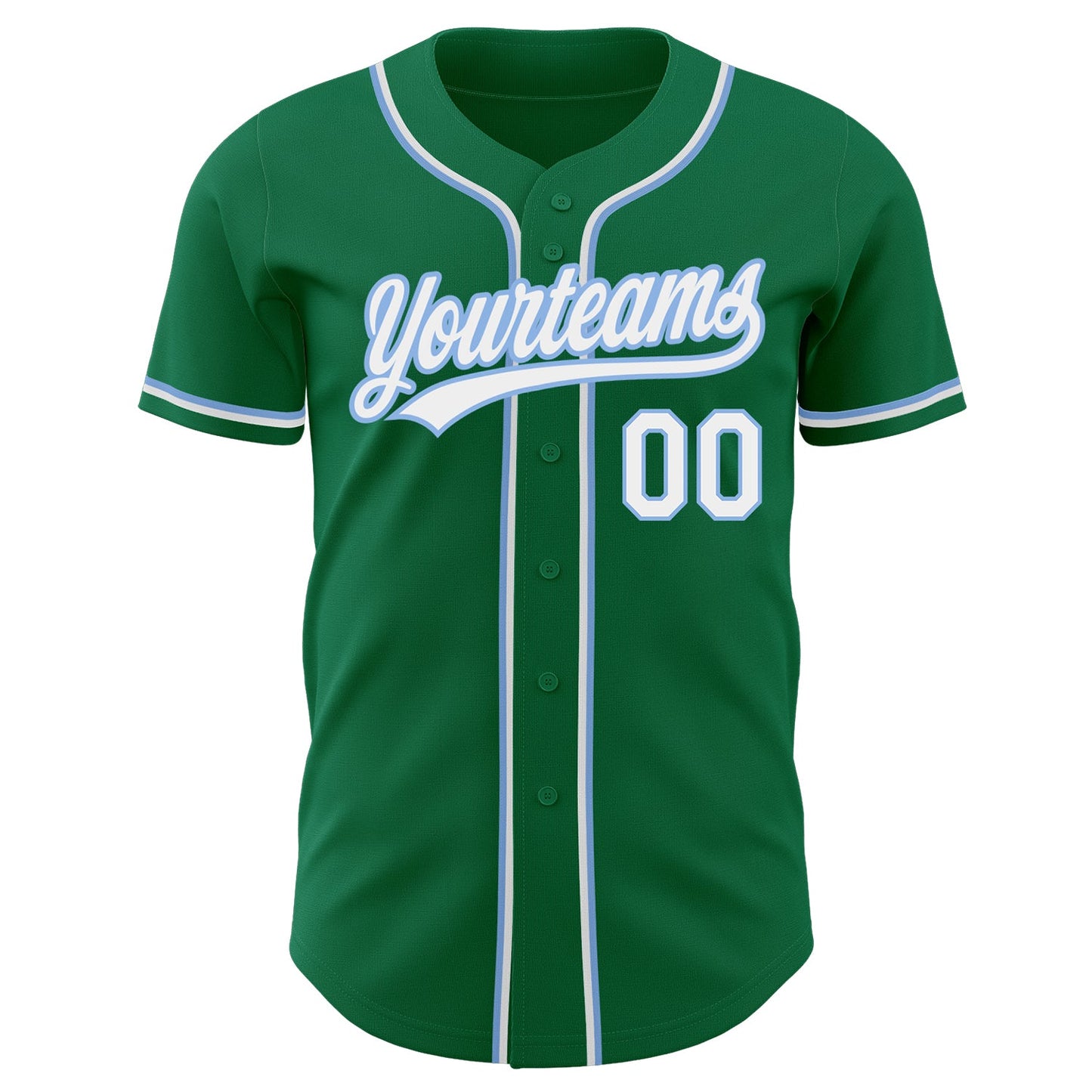 Custom Kelly Green White-Light Blue Authentic Baseball Jersey view 2