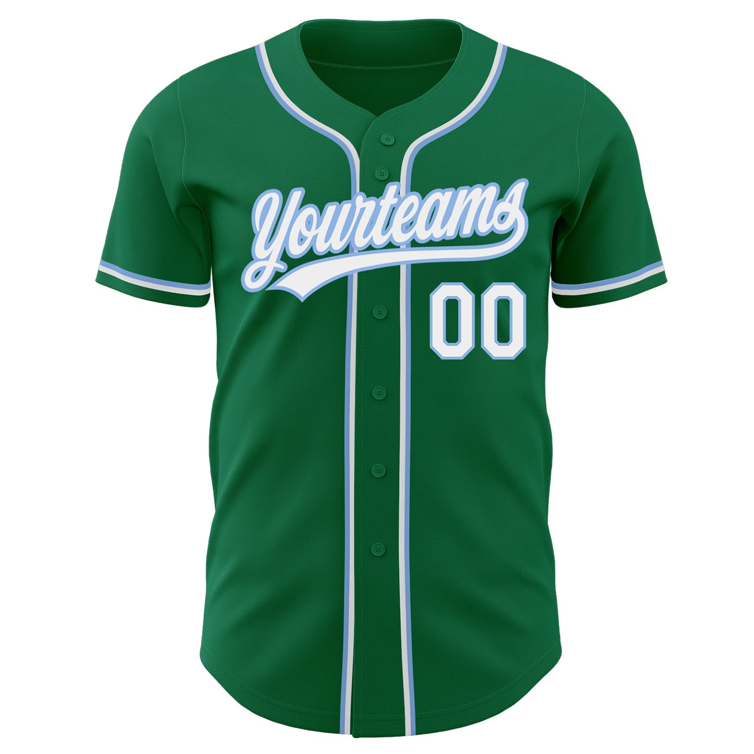 Custom Kelly Green White-Light Blue Authentic Baseball Jersey view 2