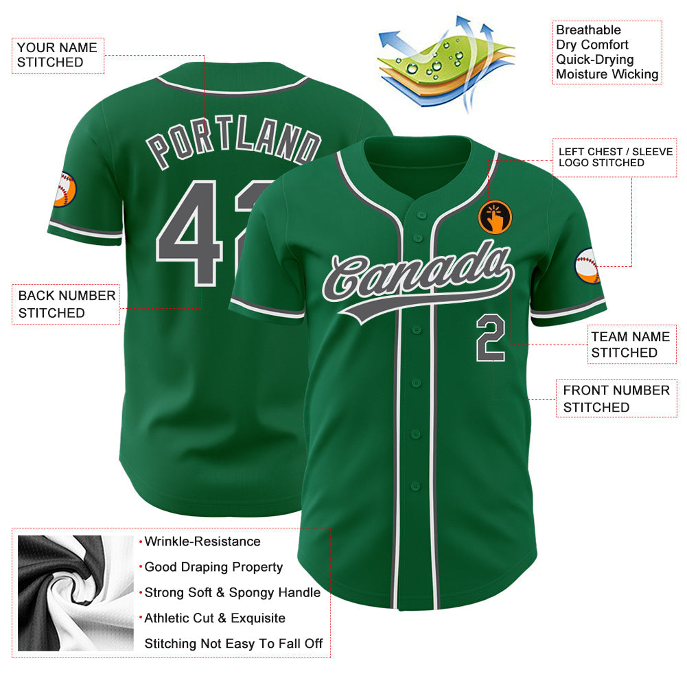 Custom Kelly Green Steel Gray-White Authentic Baseball Jersey view 3