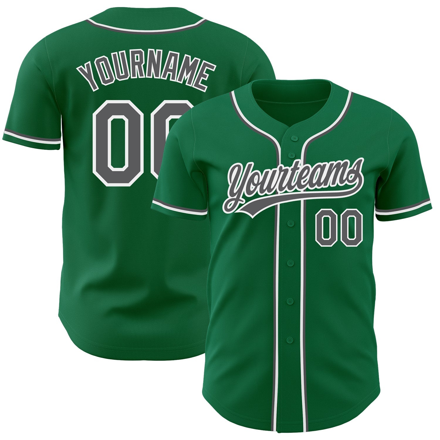 Custom Kelly Green Steel Gray-White Authentic Baseball Jersey - Main View