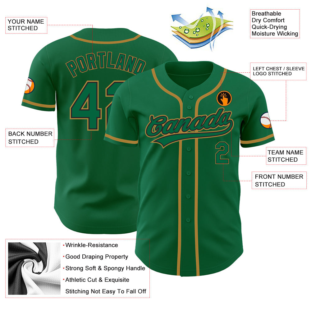Custom Kelly Green Kelly Green Black-Old Gold Authentic Baseball Jersey view 3