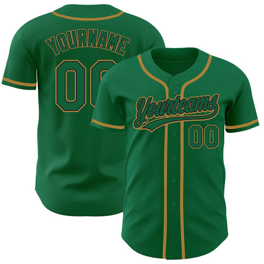 Custom Kelly Green Kelly Green Black-Old Gold Authentic Baseball Jersey - Main View