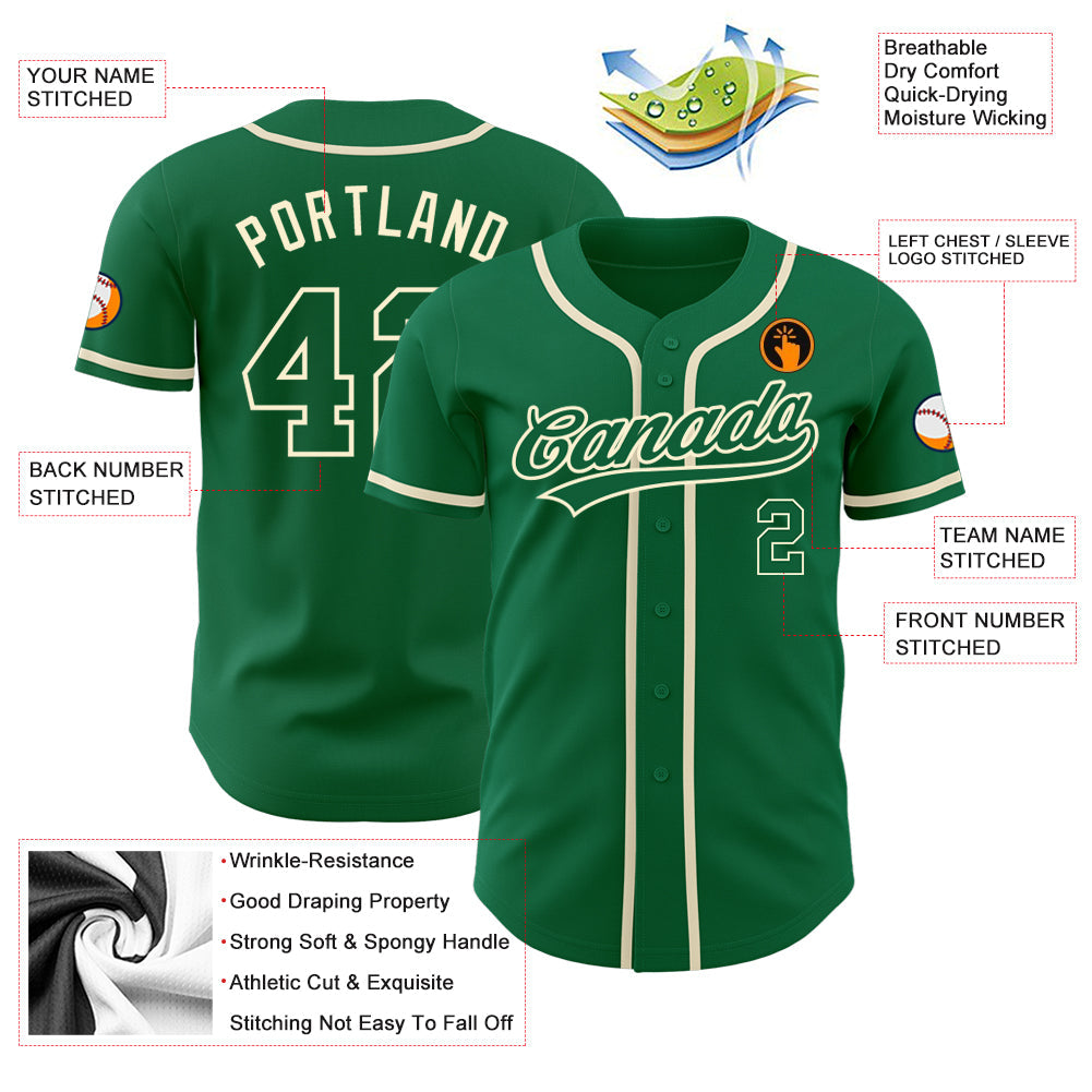 Custom Kelly Green Kelly Green-Cream Authentic Baseball Jersey view 3