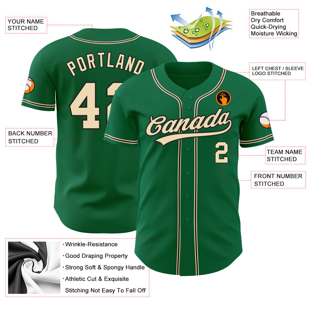 Custom Kelly Green City Cream-Black Authentic Baseball Jersey view 3