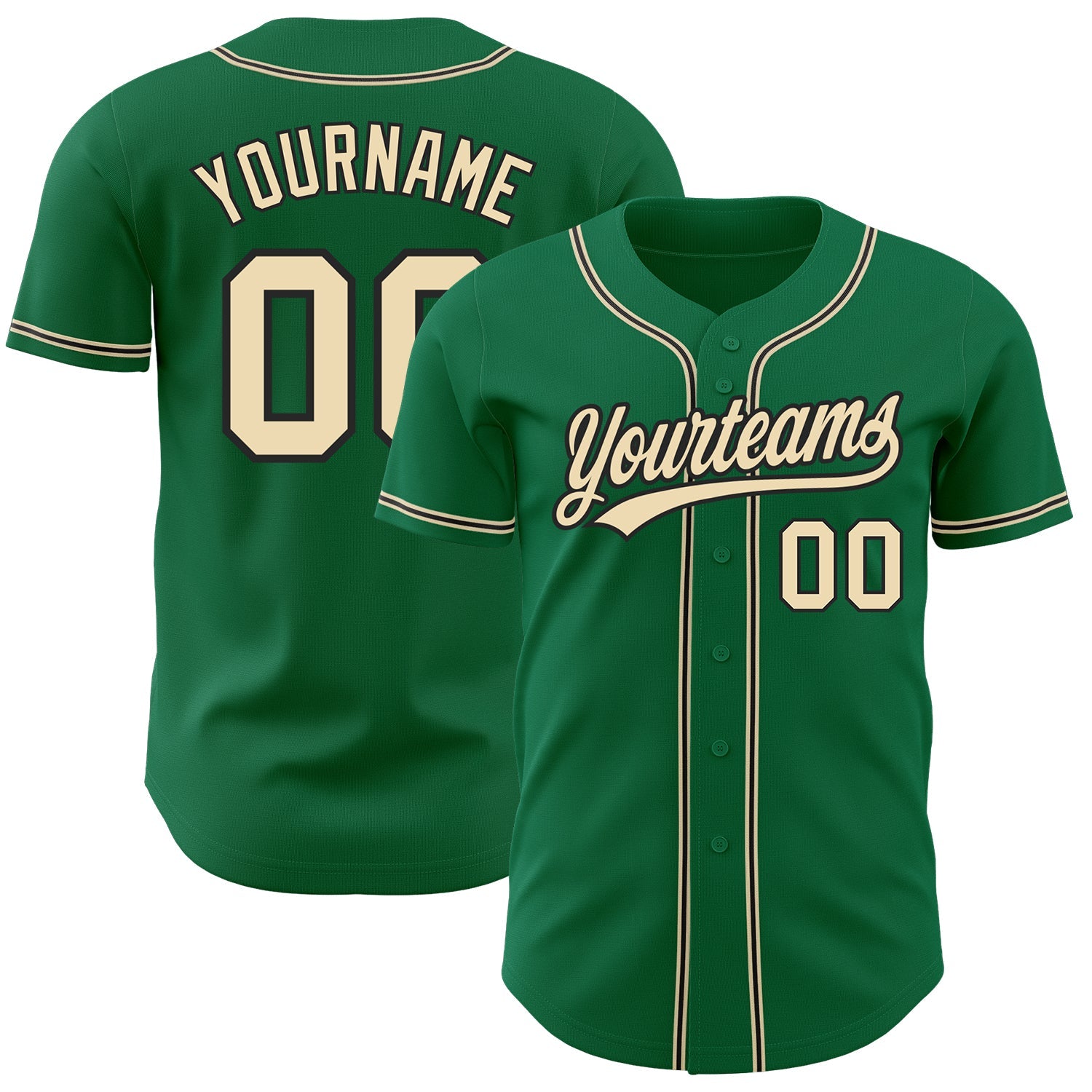 Custom Kelly Green City Cream-Black Authentic Baseball Jersey - Main View
