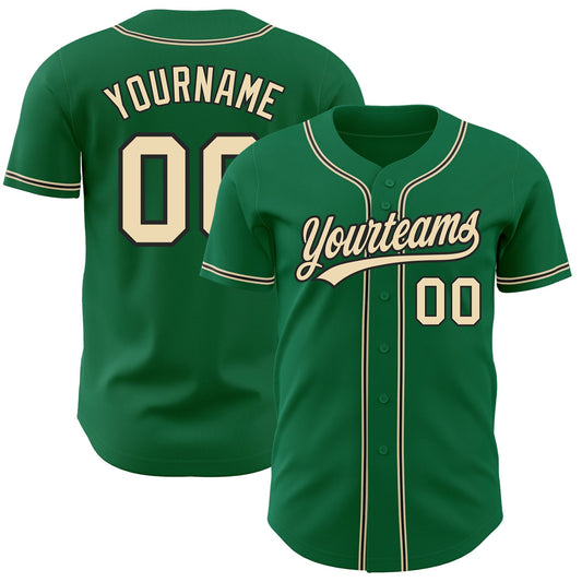 Custom Kelly Green City Cream-Black Authentic Baseball Jersey - Main View