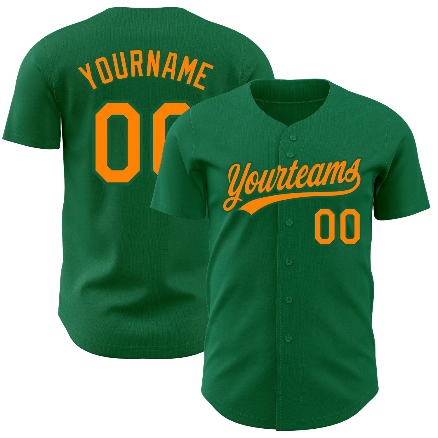 Custom Kelly Green Bay Orange Authentic Baseball Jersey - Main View